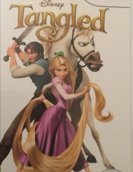 Disney's Tangled Wii game cover with Flynn Rider, Rapunzel, Pascal and Maximus on the cover